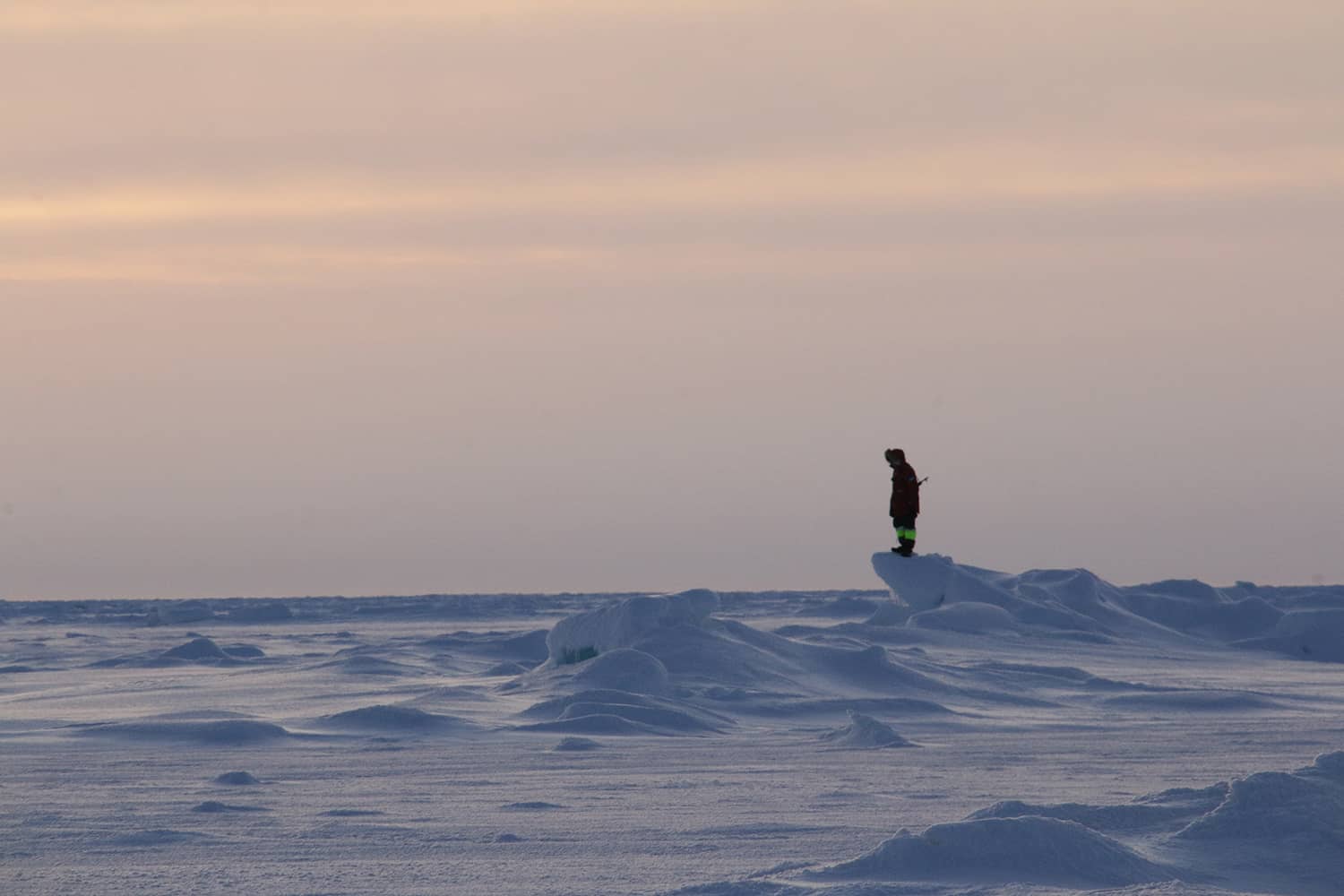 An image of a person standing on a jagged piece of ice